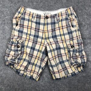 American Eagle Cargo Shorts Mens 33 Plaid Classic Length Heavy Baggy Y2K